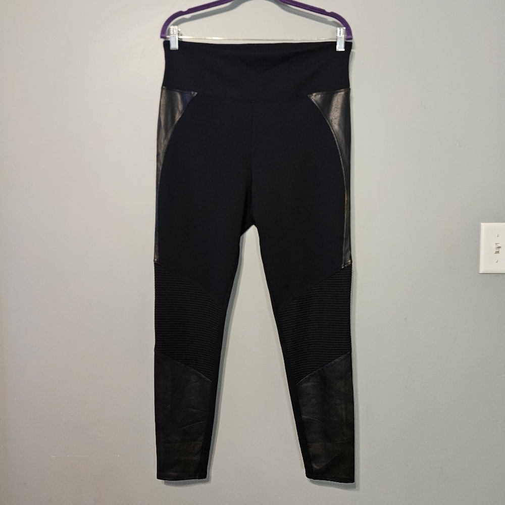 Assets By Spanx Black High-Rise Faux-Leather Panel Leggings